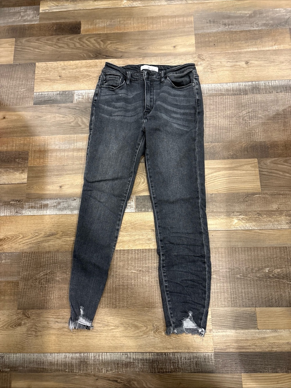 KanCan Black Washed Skinny Jeggings with Distressed Hem